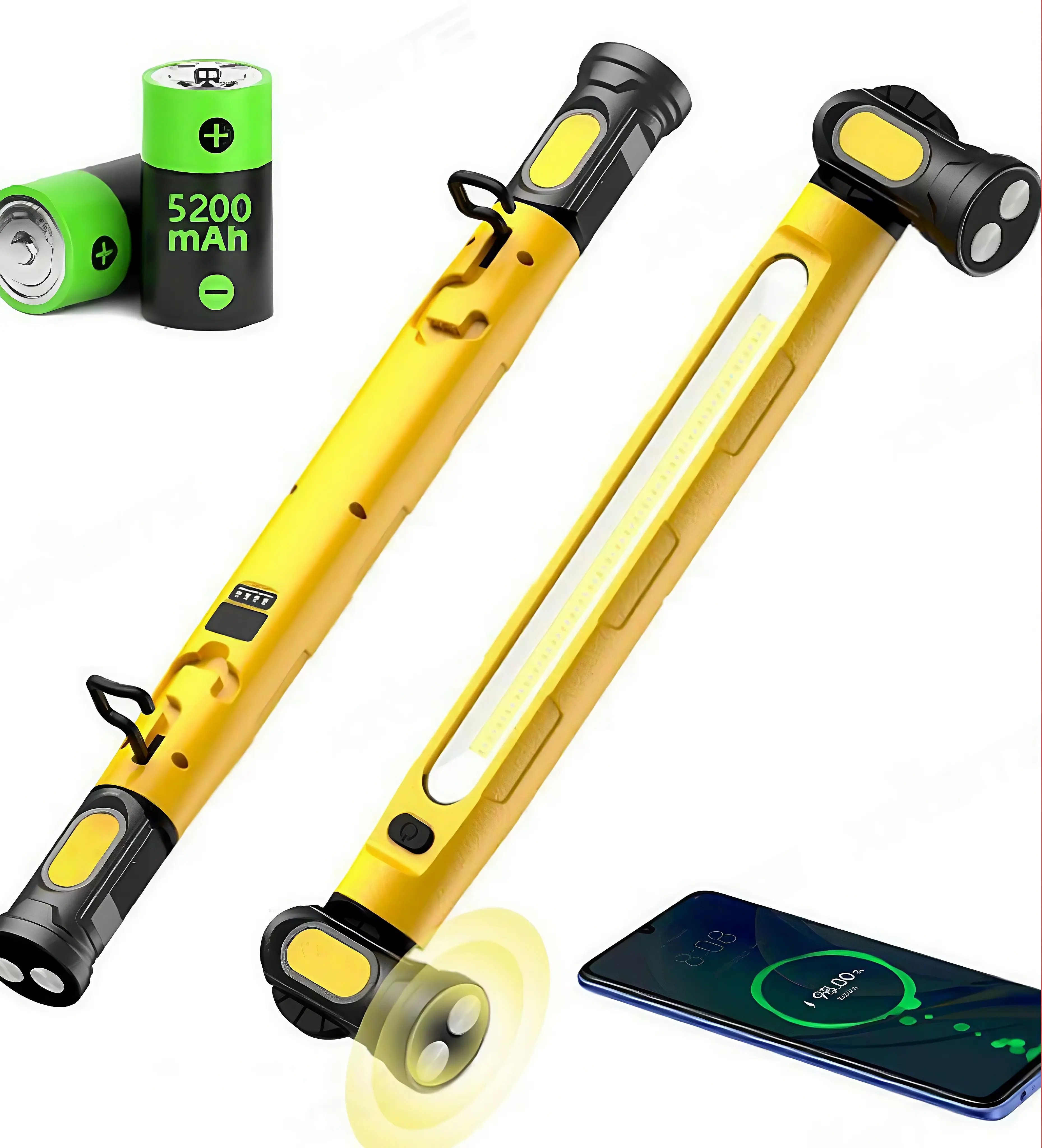 【FathersDayGift】Auto On/Off LED Work Light, 3000LM Super Bright Under Hood Working Light, 5200mAh Rechargeable Magnetic Cordless Job Site Light with Hooks, Portable Mechanic Light for Car Repair, Garage & Workshop - Yellow