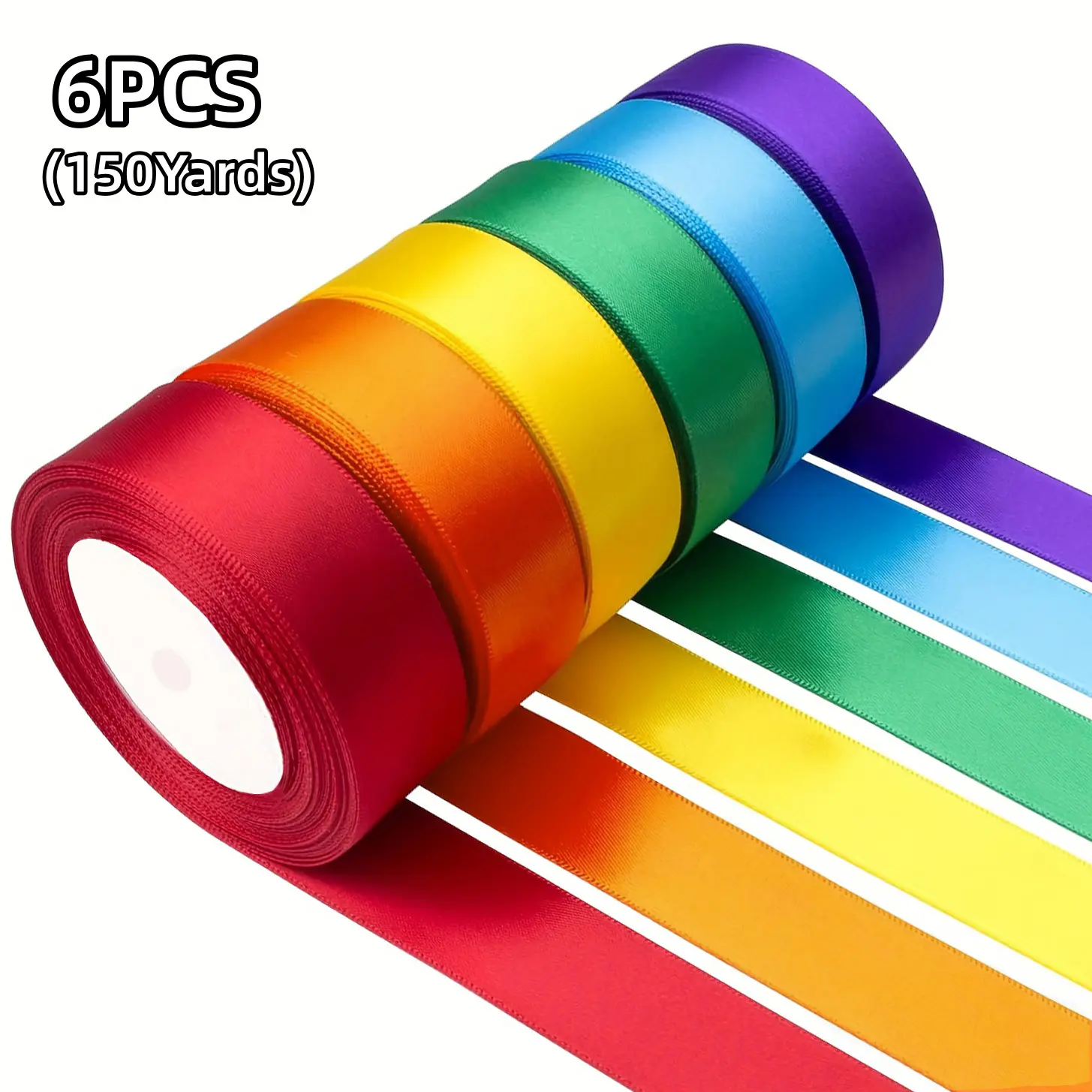Premium 150-yard, 1-inch wide rainbow satin ribbon with vibrant rich colors and smooth glossy texture. Durable, fade-resistant and fray-proof for long-lasting use. This multi-purpose colored ribbon w
