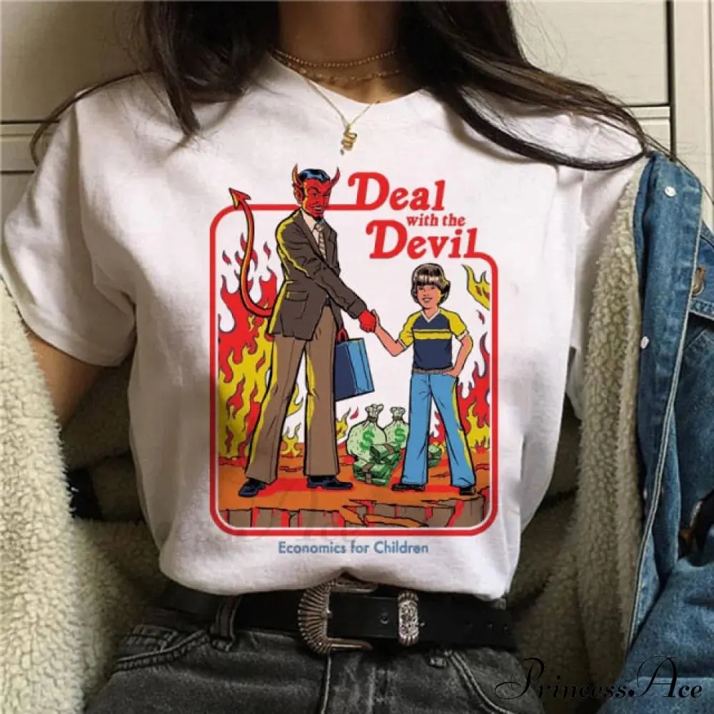Deal With The Devil Shirt, Funny Retro Vintage Cartoon Graphic Tee, Dark Humor T-Shirt, Halloween Style Gift