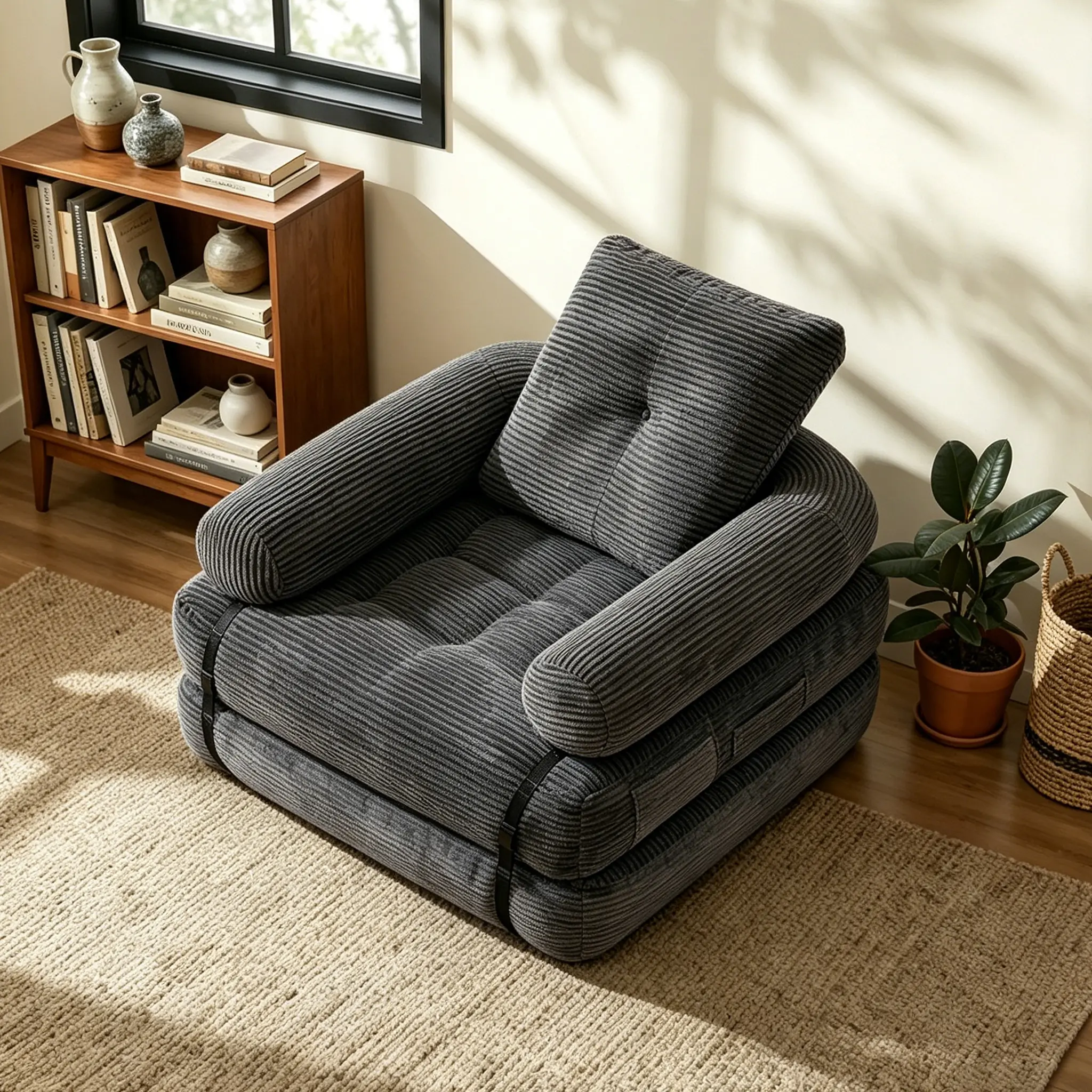 Modern Contemporary Futon Set - Space-Saving Convertible Folding Sofa Bed Chair Furniture with Pillow, Foldable Mattress, Back Support, Portable Floor Lounge for Living Room, Bedroom, Modern Contemporary Futon Sets