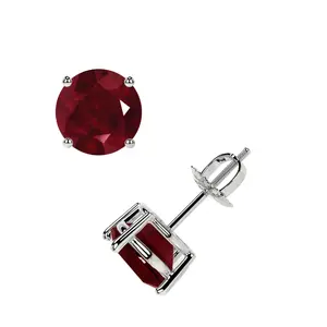 Classic Four Prong Round Ruby Stud Earrings (1.30cttw)- ERB001-5X5-AA