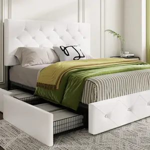 MUTICOR Storage Bed frame with 4 Drawers【Frame Only No Mattress】Upholstered Platform Bed with Button Tufted Adjustable Headboard,No Box Spring Needed，Full/King/Queen Bed Frame #TikTokShopBlackFriday #ChristmasGifts