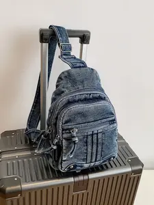 Vintage Washed Denim Matching Crossbody Bag for Women, Trendy Single Shoulder Backpack, Large Capacity Casual School Bag, Waterproof Canvas Design