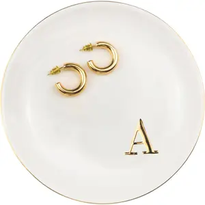 Ceramic Ring Dish Initial  Dish Personalized A-Monogrammed For Women Engagement Wedding Gifts, Tray For ,Sister,Birthday Mother'S Day Christmas For Women, White