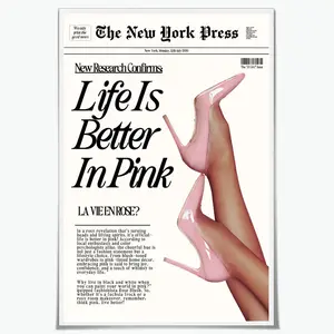 Trendy baby pink poster 70s canvas print New York News wall art Pink life is better Spice Girls poster preppy aesthetic bedroom decor for cool girl room home dorm