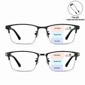 Progressive Multifocal Photochromic Reading Glasses for Men & Women, Ultra-Lightweight Transition Readers for Near, Mid & Far Range Vision, Anti-Lost Neck Lanyard Included