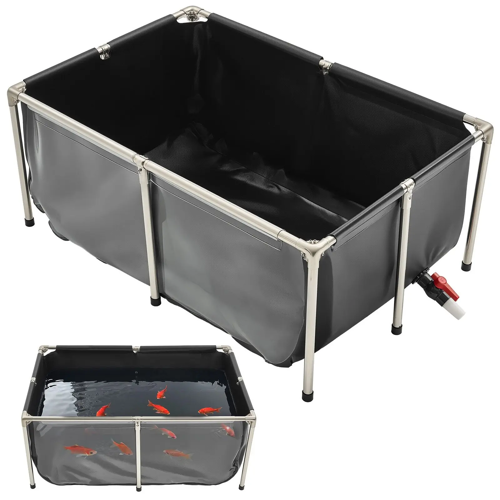Canvas Fish Pond Above Ground Koi Tank 126.8 Gallons With Clear Viewing Panel For Outdoor Garden Ponds Durable Weather Resistant Construction Easy To Set Up Safe For Koi And Freshwater Fish