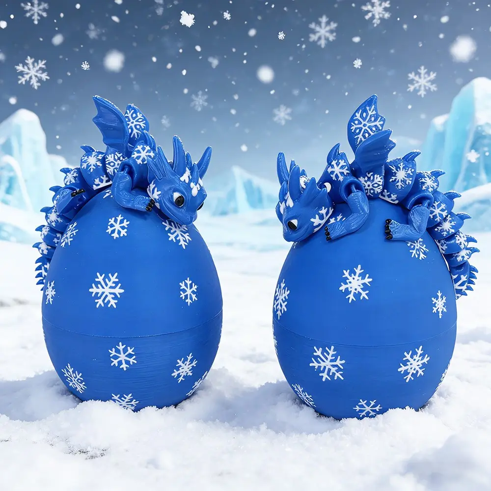 3D Printed Cute Snow Dragon and Egg Miniature Set, Plastic Desktop Decor Sculpture, Holiday Gift, Adorable Desk Ornament, Festive Decoration
