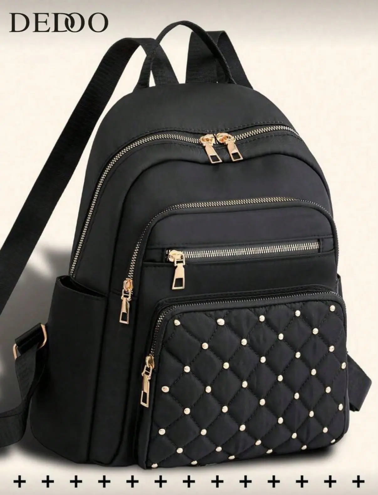 Anti-Theft Rivet Nylon Backpack, Women's Wallet, Multifunctional Fashion Everyday Bag, Multi-Pocket Lightweight Travel Bag, Large Capacity Minimalist Backpack, Convenient Backpack, Suitable For Students, Nurses, Teachers, Business Professionals, Travel