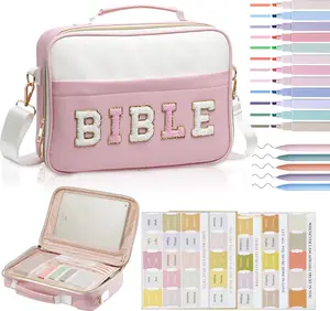 Christmas Christian Gift Bible Cover Case for Women Large Chenille Letter Leather with Bible Study Accessories & Journaling Kit Pink PU Leather Waterproof Durable