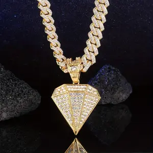 1pcs Mens Hip Hop Punk Diamond Shape Pendant Necklace, Fashion Miami Cuban Chain