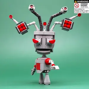 Creative Sci-Fi Alien Robot Mecha Building Blocks Toy Set, Angry Red Eyes Battle Mode Cyborg Figure with Head Missile Launchers and Mechanical Arms, Cyberpunk Style Desktop Decor Collectible, STEM Construction Toy for Teens Adults, Cool Space Warrior Gift