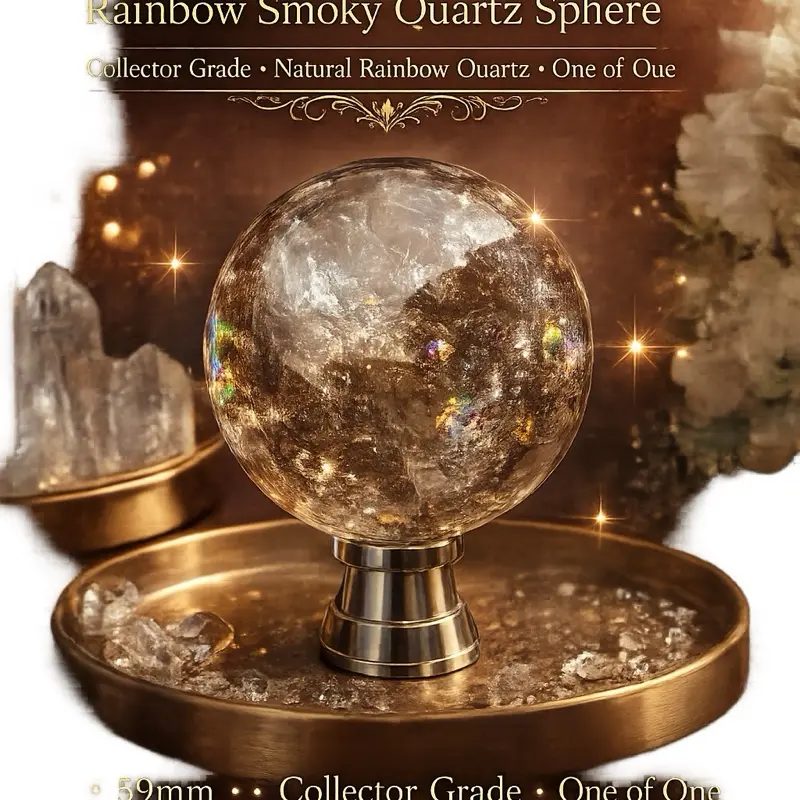 Collector Grade Aurora Veil Rainbow Smoky Quartz Sphere - Natural, Sphere Shape, Home, Room & House Decor Statement Item - 1-of-1 Jewelry Accessory crystals crystal