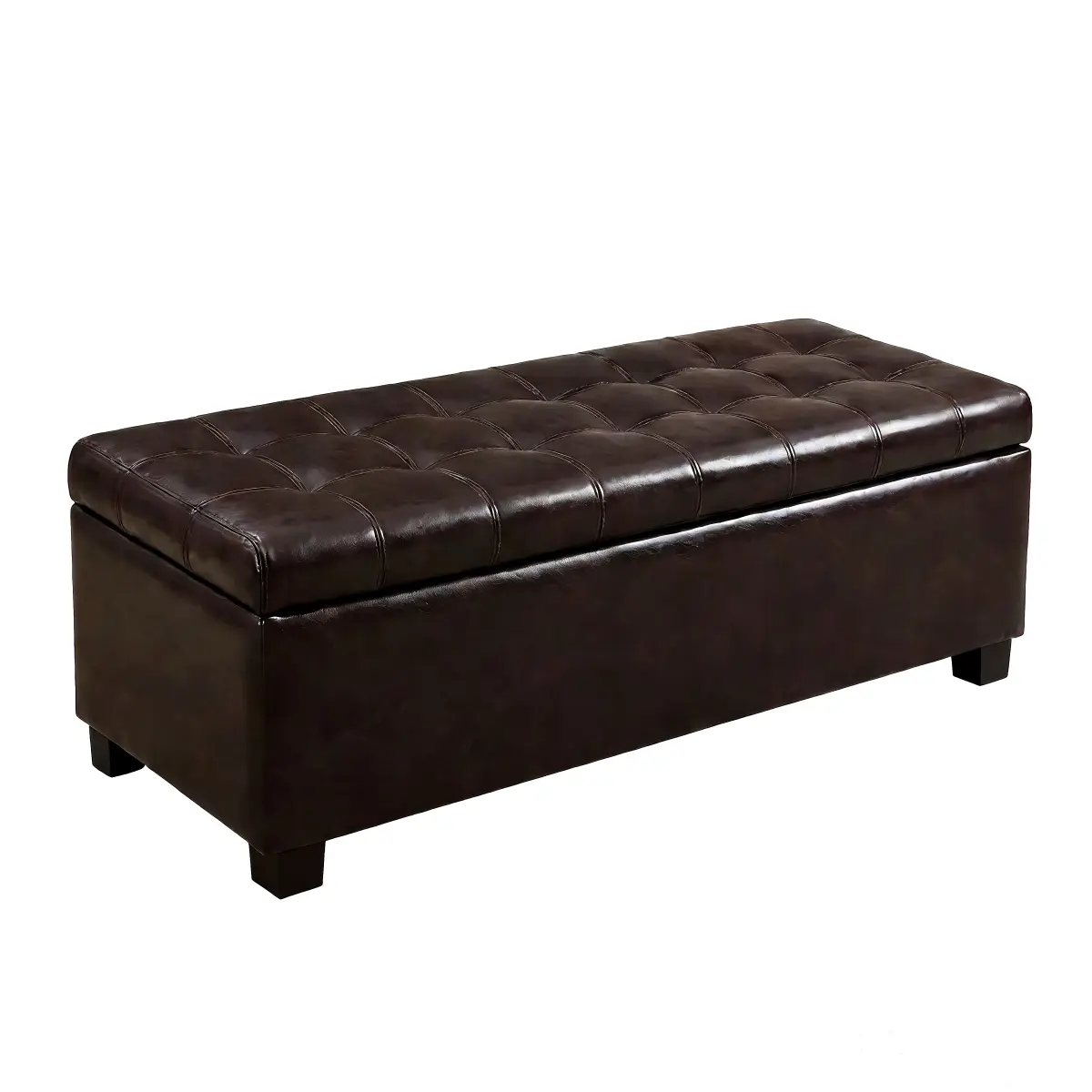 Brown Tufted Storage Ottoman Footstool with Storage - Multifunctional Synthetic Leather Stool, 49.75in with Easy-Hinge Lid, Wooden Legs, 300lb Load Capacity for Entryway, Bedroom