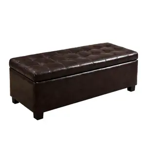 Storage Ottoman, Storage Bench, Tufted Entryway Bedroom Bench, 49.75Inches, Hinges Easy Lid Operation, Wooden Legs, Synthetic Leather, Loads 300 lb,Brown