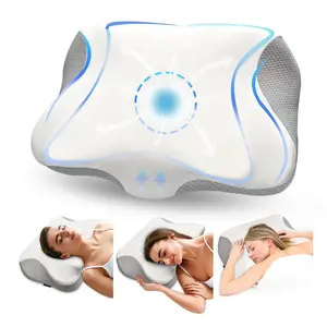 Ergonomic Contour Cervical Pillows, Memory Foam Pillow for All Sleepers, White Gray, King Size, Breathable, All Season, Butterfly Shape