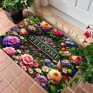 Vintage Floral WELCOME Print Door Mat Enhances A Warm Home Atmosphere - Entrance Carpet Pad, Decorative Rug, Soft Comfort, Practical Floor Mat for Indoor Living Room and Bedroom Home Decor, Floral Area Rug