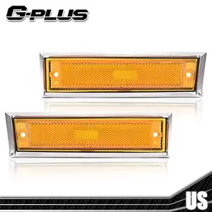 Pair Front Signal Side Marker Lights Amber Fit For 81-91 GMC Chevy Pickup Truck Side Lights G-PLUS