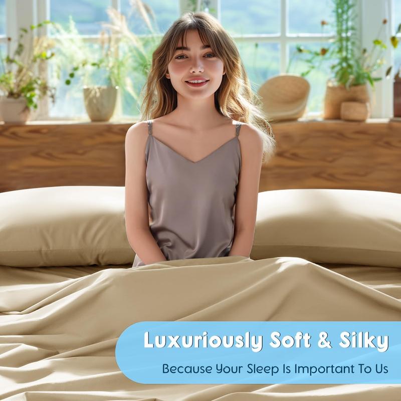 100% Sheets Set, Extra Deep Pocket to 18"-24",1000 High Thread Count, Soft & Breathable 5-Hotel Sateen Bed Sheets - 4 PC (Beige,Queen)