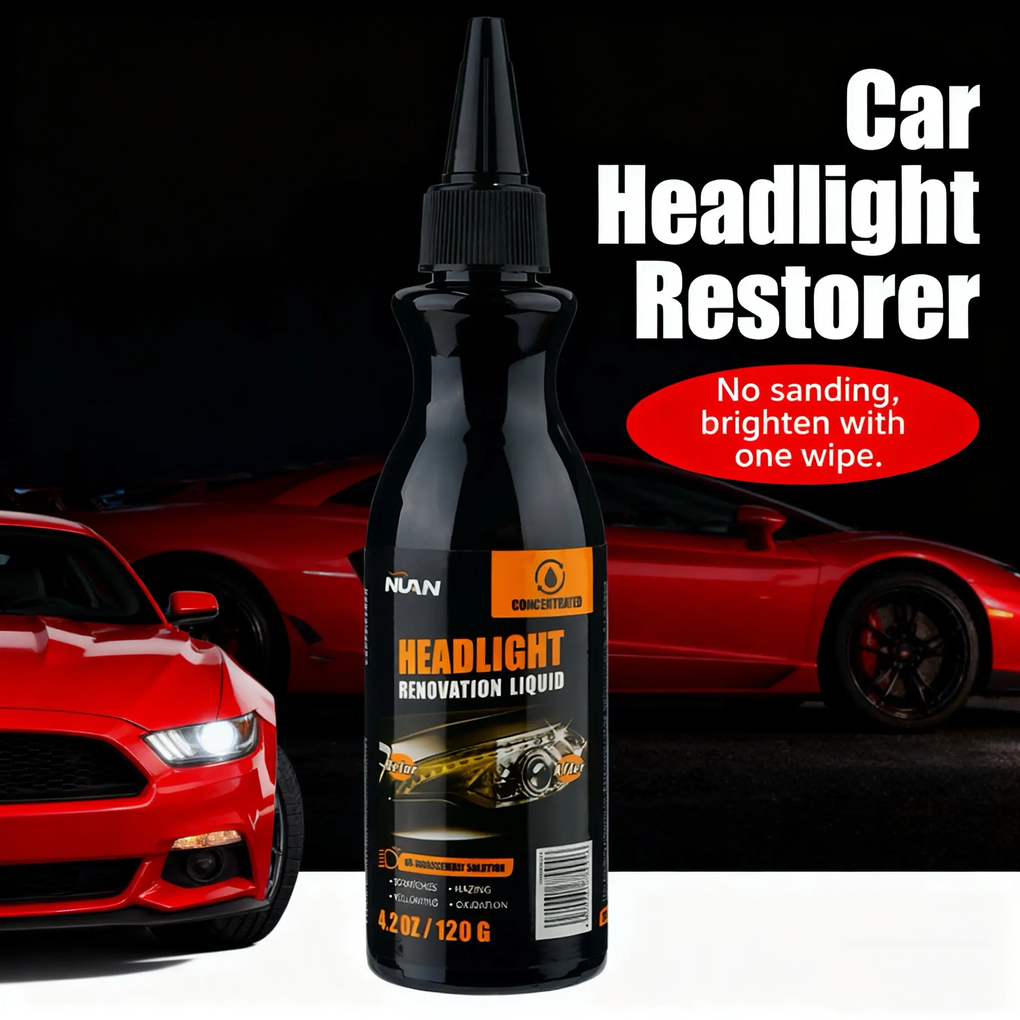 NUAN Car Headlight Restoration Kit 120g Repair Liquid Headlight Cleaner Polish for Oxidation Yellowing Foggy Hazy Cloudy Lenses Scratch Repair Clear Finish