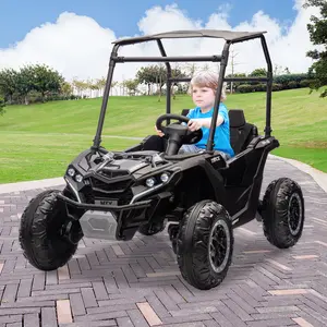 24V 2-Seater Kids Electric Ride-On UTV – 4WD Powered Truck Car with Sun Shade, Remote Control, wireless Music, Shock Absorbers, LED Lights, Safety Belt, 3 Speeds, Horn – Outdoor Toy Vehicle