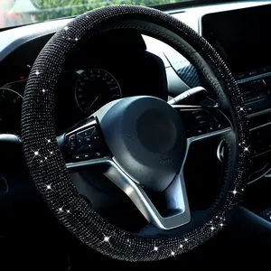 Bling Leather Steering Wheel Cover, with Sparkly Crystal Glitter Rhinestones Universal Fit 15" Car Wheels Protector for Women Suvs, Trucks