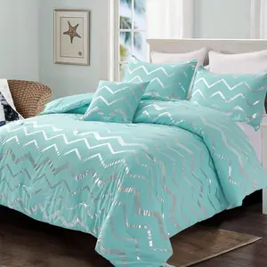 Aqua Comforter Set  Metallic Teal and  Bed Comforter 4 count Soft Microfiber Bedding for Teen Girls Women (2 Pillow Shams + 1 Decorative Pillow Sham)