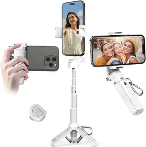 3-in-1 Phone Selfie Tripod, Portable Foldable Pocket Size, 360° Rotation, Bluetooth Remote Control, Extendable to 17 Inches, Cold Shoe Mount