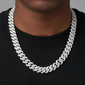 20mm Moissanite Prong Set Cuban Chain 925 Silver