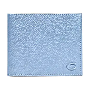 Coach Billfold Wallet for Women – Pebbled Leather Fold-Over Style in Blue