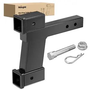 Nilight Trailer Hitch Extension Riser, 2-Inch Receiver Fit (Class I-VI), 2/8-In Rise/Drop, 8/10-In Adjustable Length, 10000 lbs Capacity, Matte Black Electrophoresis Coated (Electrophoresis Process), 1 Additional Clip, Durability, Noise Elimination
