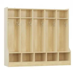 Kids Coat Locker with Bench for Classroom, Smooth Wood Surface 10 Cubbies, Daycare Cubby with 4 Hidden Casters & 10 Hooks, Cubby Storage Organizer for Nursery, Home, School