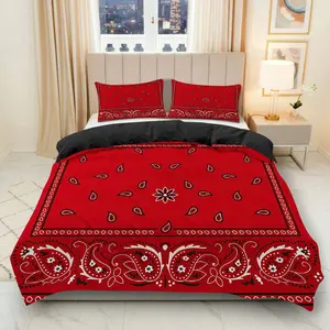 3PCS Duvet Cover Set, 1 Duvet+2 Pillowcases(Without filler), Paisley Floral Red Black theme, Christmas bedding set, Bed Sets, Elegant Decorative Comfortable Luxurious Suitable for decoration Bedroom Living room Guest room Hotel.