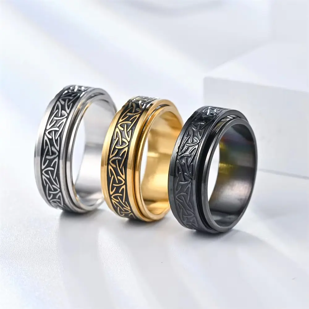 Vintage Viking Celtic Knot Rune Rings Rotating Stainless Steel Anti Stress Anxiety Relife Spinning Ring Men Anillo Antiestres