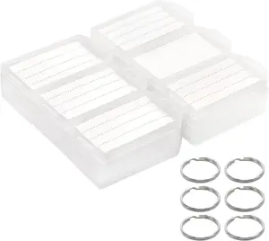 Key Tags Labels White Plastic 60 Pack Tough Key Chain Tag Rectangle ID Identifiers Clear Label Window and Strong Split Ring Luggage