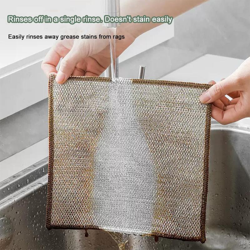 12 Counts Dishwashing Rags，Multipurpose Non-Scratch Wire Dishcloths for Wet and Dry Use, Reusable Wire Cleaning Cloths for Kitchen, Sinks, and Pans Silver Removable, Washable & More