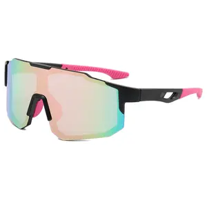 1pc Baby Pink Polarized Coated Lens Geometric Gradient Color Motorcycle Bicycle Nylon TR90 Frameless Sports Glasses For Women & Men,  Pink Mirror Tortoise Sunglasses   beau  pink  glasses women's  sunglass   Tortoise Shell Pattern Sunglasses glasses  girl