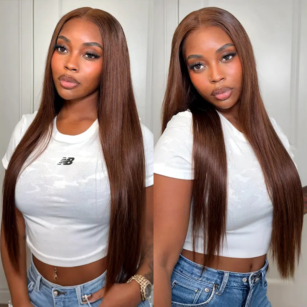 Megalook 13x6 Glueless Lace Frontal Wig Pre-Everything Ear To Ear Natural Hairline #4 Chestnut Brown HD Lace Skin Melted Silky Straight Human Hair Wigs With Drawstring