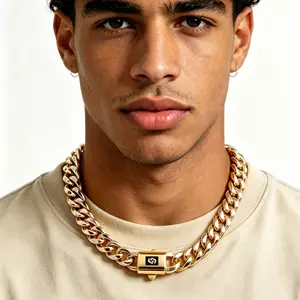 14K Real Gold  Plated with Copper Black "S" Ear Clasp Miami Cuban Link Chain 6-14mm Necklace Women & Men Luxury Jewelry, Daily Wear, Fashion, Gift, Chicano, Classic, Hip Hop, Simple, Sporty