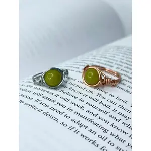 Handmade Nephrite Jade Wire Ring in Copper or Stainless Steel for Good Luck Health and Abundance