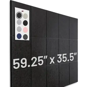 Large Cork Board for Wall 59" x 36", Black Bulletin Board|   15 Pack Felt Wall Tiles|   Cork Boards for Office Pin Board Tack Board Cork Boards