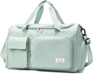 Travel Duffel Bag with Shoes Compartment  Gym Bag with Dry Wet Separated Pocket for Men and Women, Overnight Bag Weekender Bag  Handbag Yoga Bag - Light Green