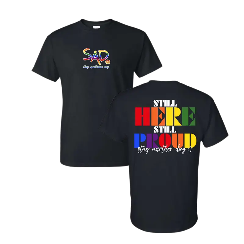 Stay Another Day Women's T-Shirt - Casual "Still Here, Still Proud" Rainbow Graphic, Cotton-Poly Blend for Pride 2025 & Mental Health Awareness, Everyday, Piece, T Shirts, Graphic Tee, Shortsleeve, Printed, Lady, Round Neck, Rainbow Stripe, Tops
