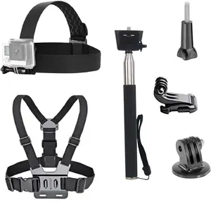 3 in 1 Universal Action Camera Accessories Kit Head Strap Mount Chest Harness Selfie Stick Compatible with Gopro Hero 13 12 11 10 9 8 7 6 5 AKASO EK7000 V50 Brave 7 Dragon Touch