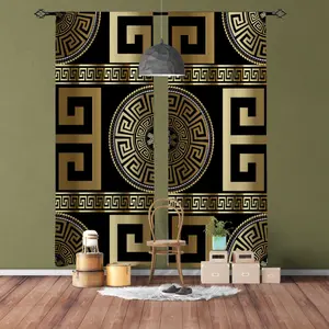 Geometric Graphic Printed Translucent Curtains - 2pcs Multi-scene Polyester Rod Pocket Decorative Curtains for Living Room, Bedroom & Home Decor