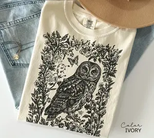 Comfort Colors Cottagecore Owl Shirt, Cottagecore Floral Sweatshirt, Folk Art Forest Animal TShirt, Woodland Aesthetic Top, Boho Tee