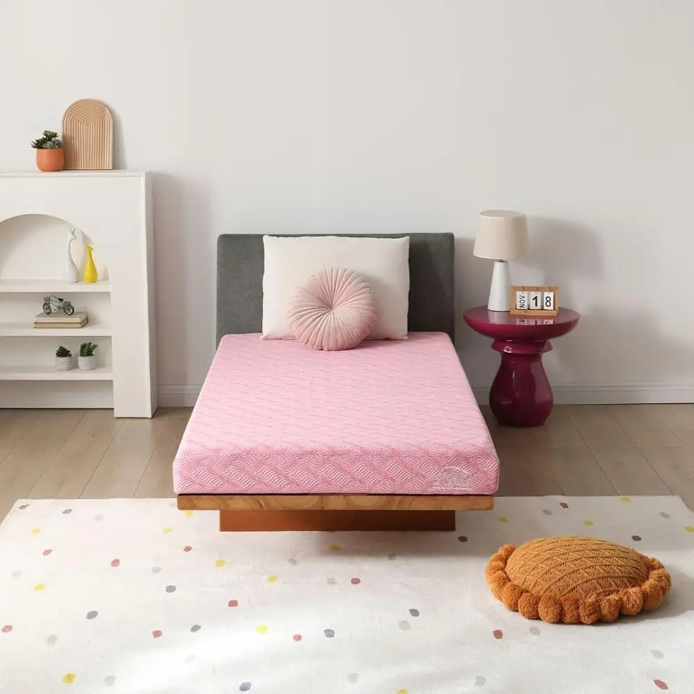 L'Baiet 6 Inch Twin Pink Cooling Memory Foam Mattress for Kids and Adults - Medium Firm and Breathable
