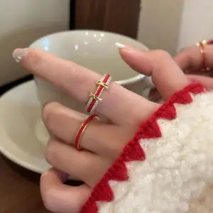 New Year Simple Red String Open Ring for Women, Niche Design Sense, Index Finger Ring, Light Luxury Versatile High-end Jewelry