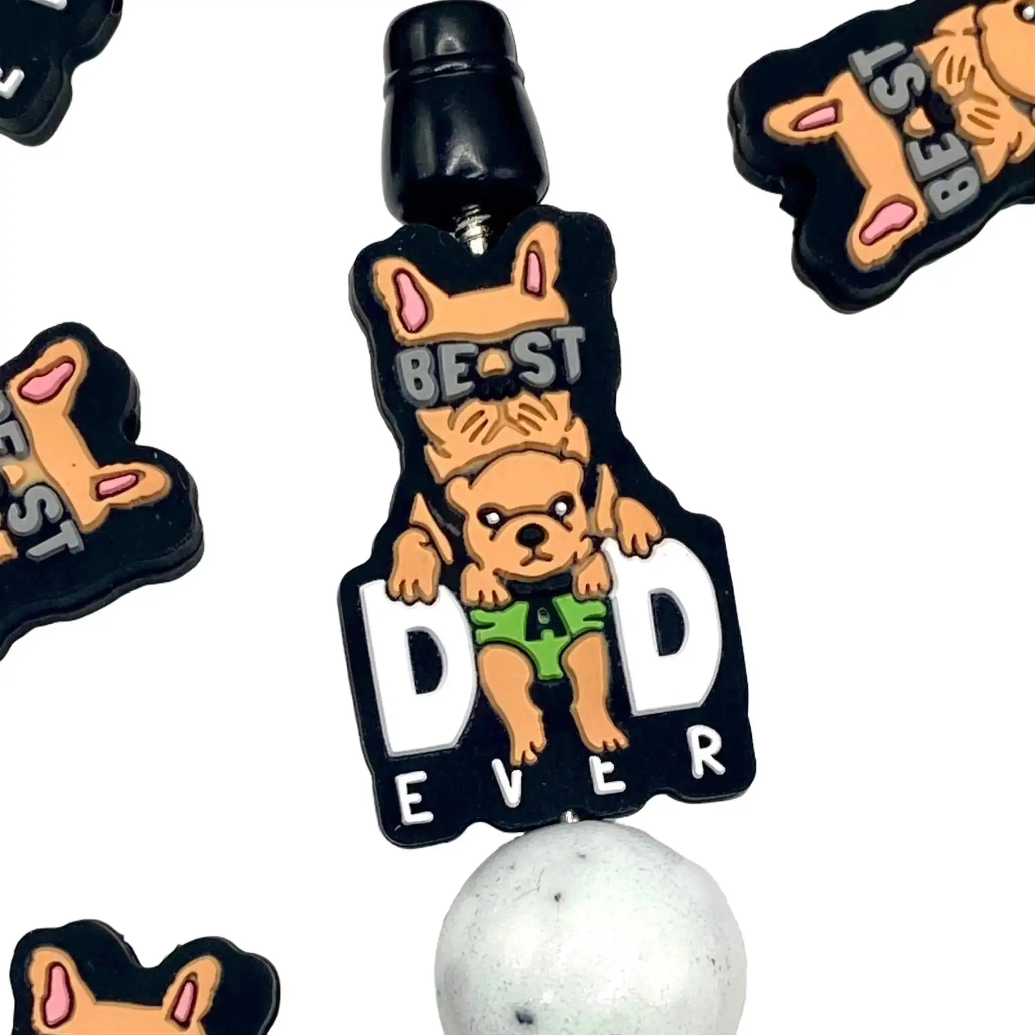 1pc Best Dog Dad Ever Silicone Focal Beads - Beading & Crafting DIY Beaded Pens Supplies Pet Dad Puppy Love