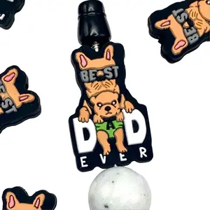 1pc Best Dog Dad Ever Silicone Focal Beads - Beading & Crafting DIY Beaded Pens Supplies Pet Dad Puppy Love